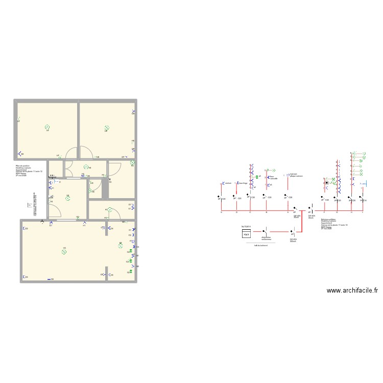 appartement plante plan unifilaire. Plan de 10 pièces et 73 m2