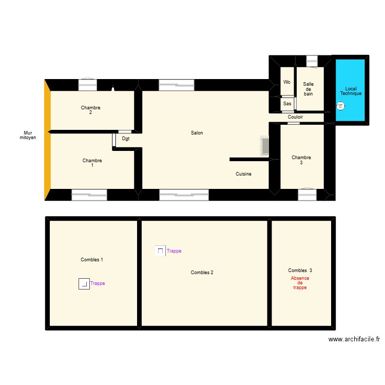 Bossie raymonde Bouin. Plan de 11 pièces et 173 m2