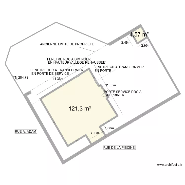 Plan de masse existant Paris Moquillon Raon l'Etape tourn&eacute;. Plan de 2  et 126 m²