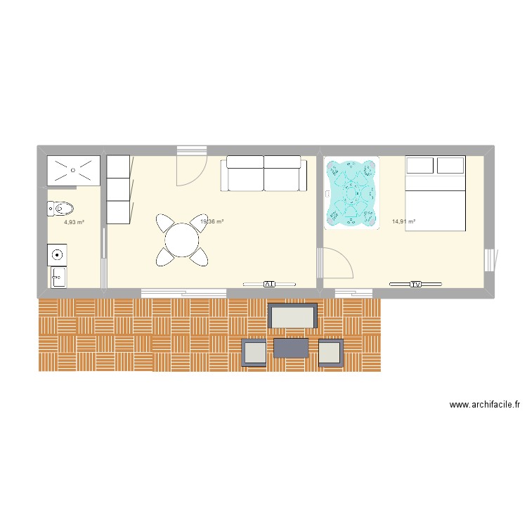 Annexe rbnb. Plan de 3 pièces et 39 m2