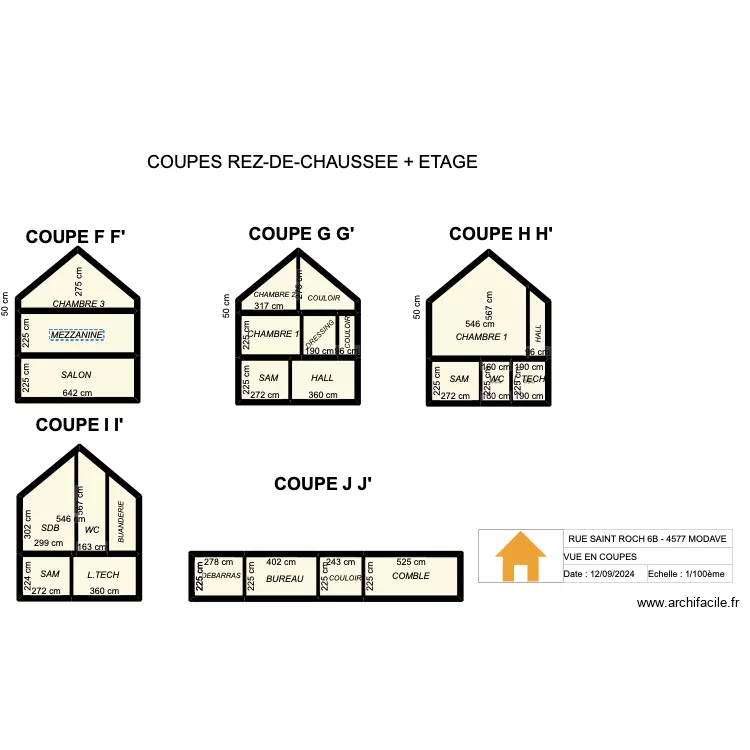 V.RADOUX - VUE EN COUPES - 6A - 1/100. Plan de 