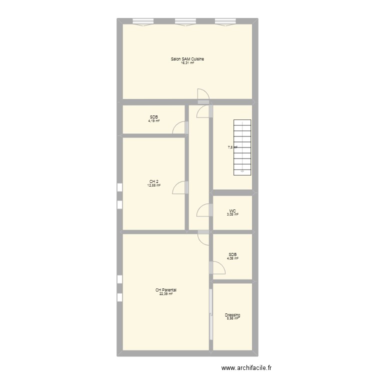 Appt 2e Pez 1. Plan de 8 pièces et 81 m2