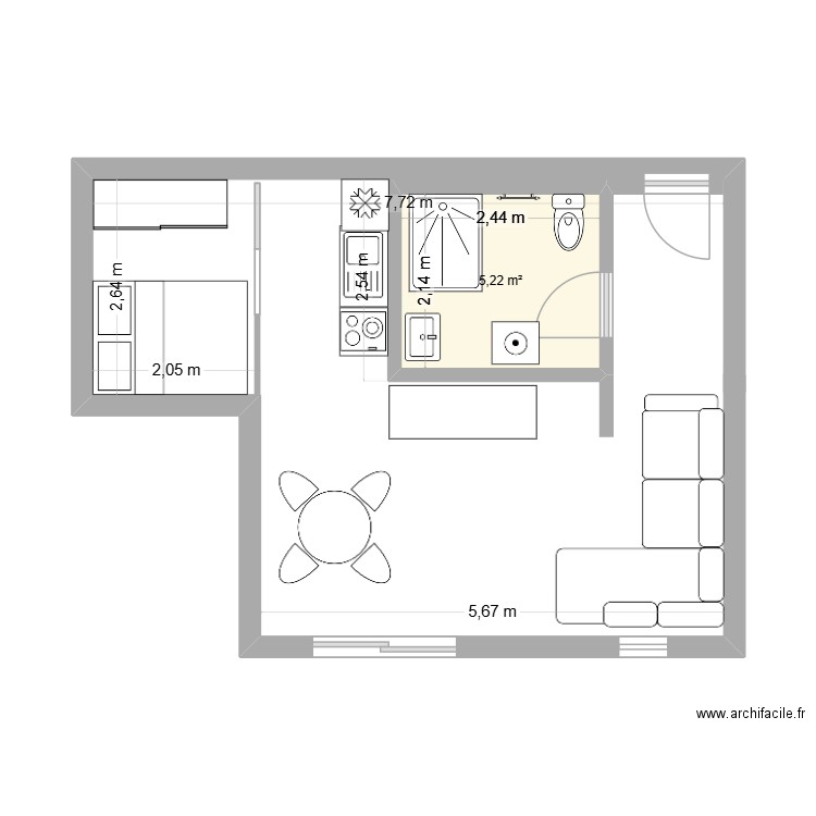 Appart Pierre. Plan de 1 pièce et 5 m2
