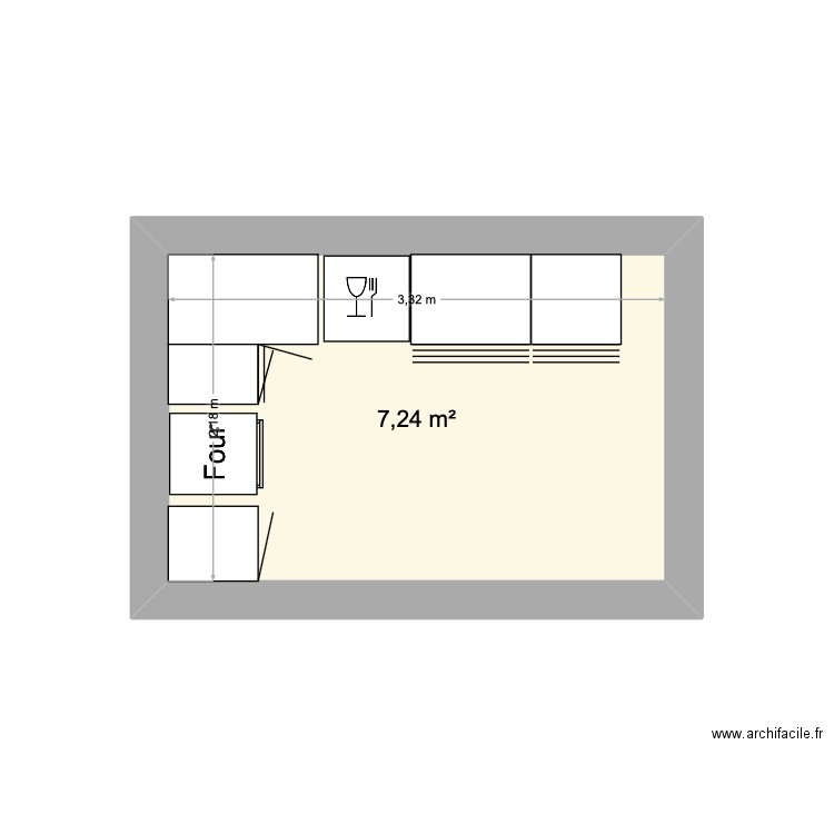 cuisine corrine. Plan de 1 pièce et 7 m2