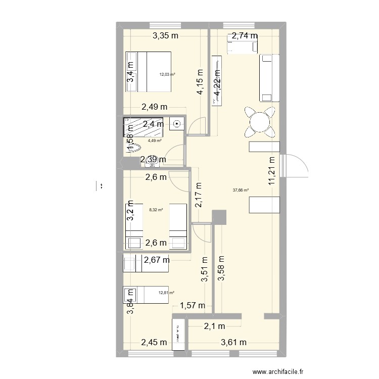 NOUVEAU PLAN. Plan de 4 pièces et 75 m2
