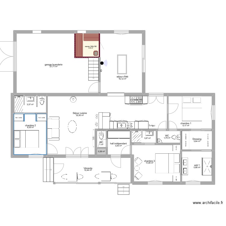 projet 4 A  Allemagne. Plan de 16 pièces et 143 m2