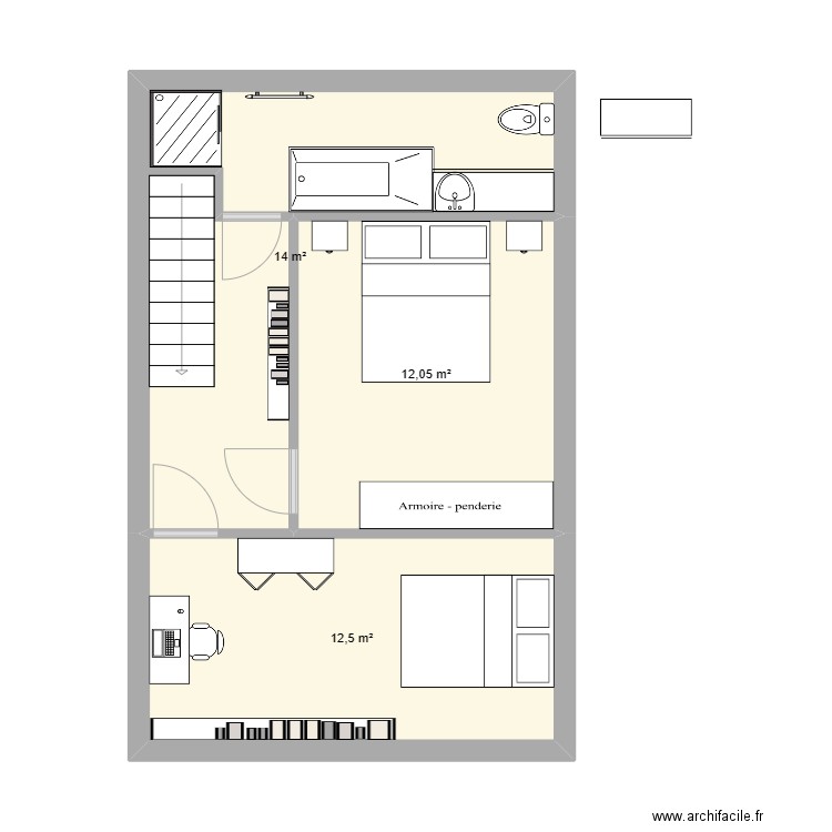 étage 1. Plan de 3 pièces et 39 m2