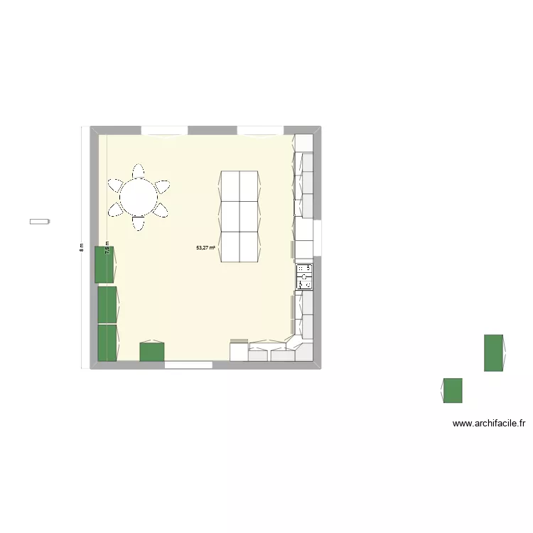 CUISINE EN SUISSE2. Plan de 1  et 53 m²