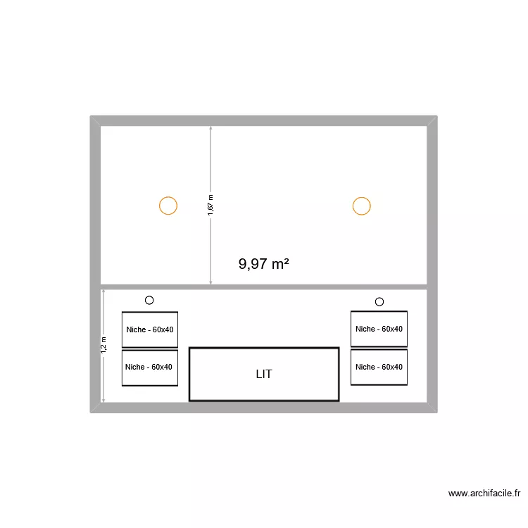 T&ecirc;te de lit. Plan de 1  et 10 m²
