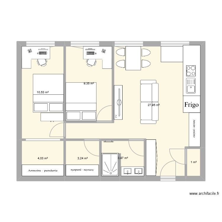 Edition 2 chambres / reventes / location. Plan de 7 pièces et 60 m2
