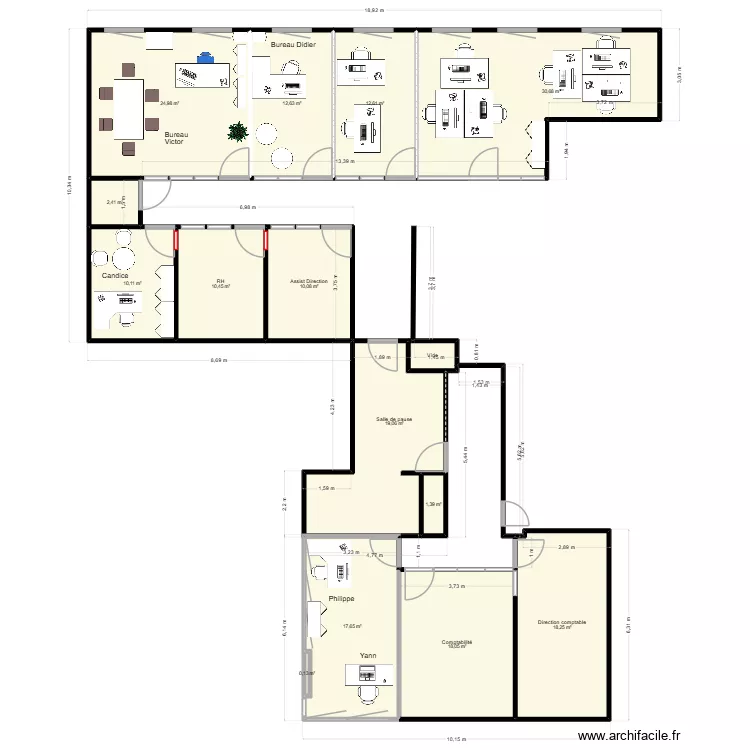 Modification bureau 2&deg;. Plan de 15  et 190 m²