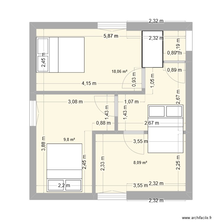 Talgon ouest. Plan de 3 pièces et 36 m2
