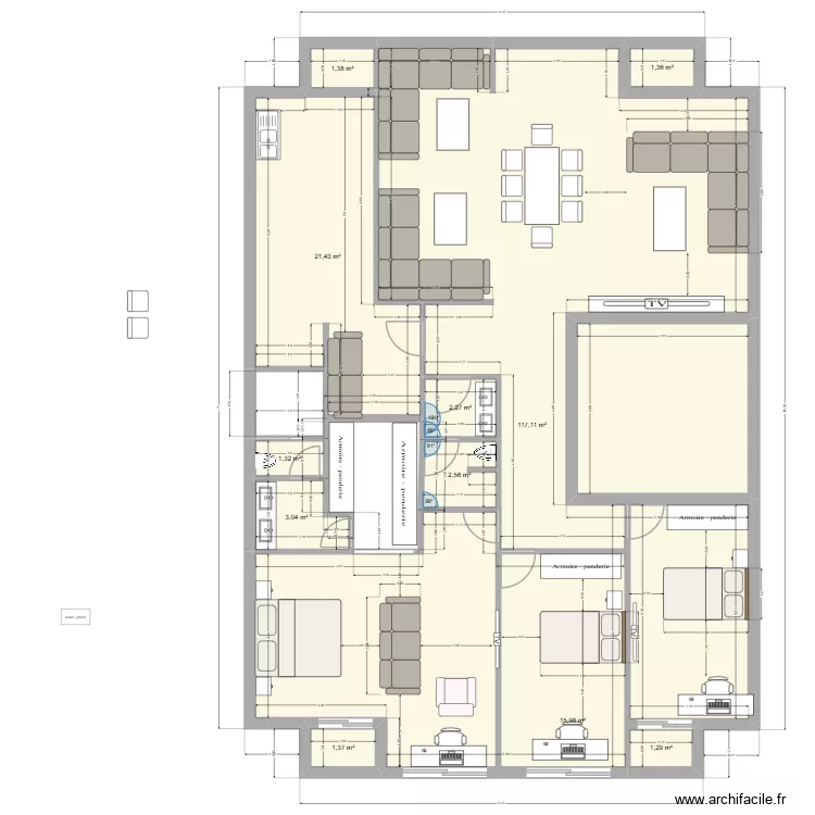 Massar 1 er etage version 2. Plan de 11 Pièces et 169 m²