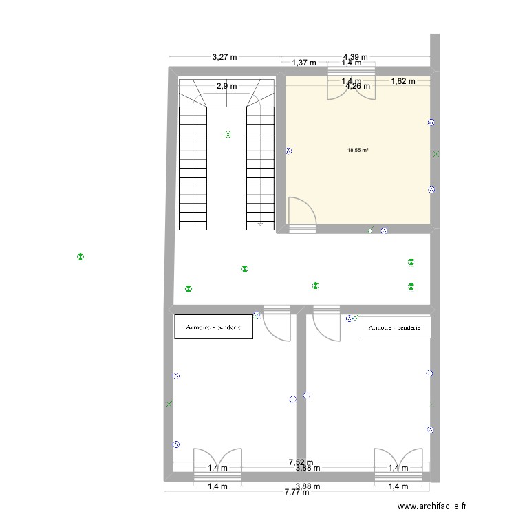 PLANT ETAGE. Plan de 1 pièce et 19 m2