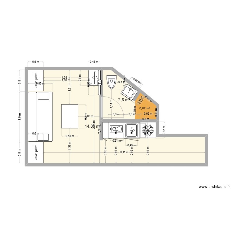 24 CONDAMINE V4 BIS. Plan de 2 pièces et 17 m2
