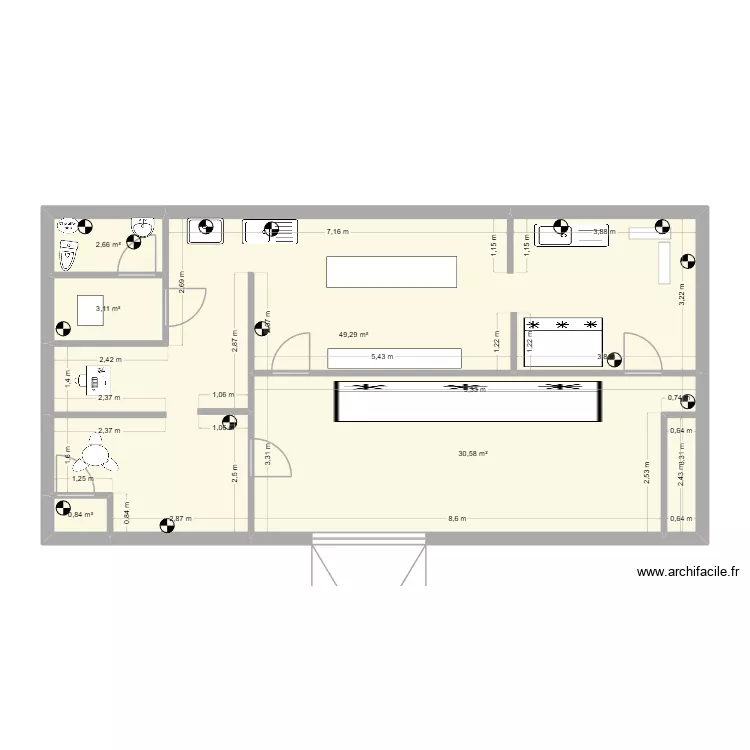 SOS Fondue. Plan de 5 pièces et 86 m²