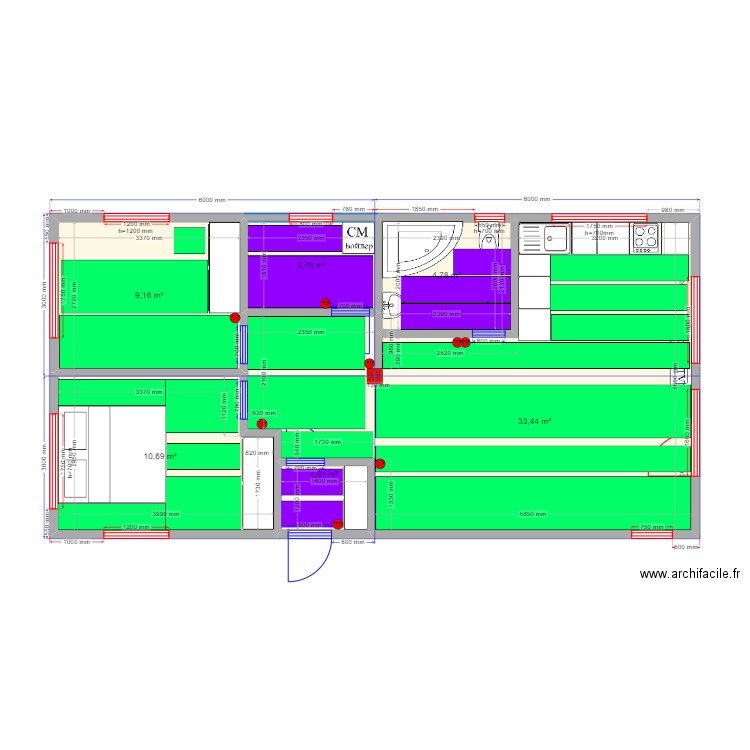 Барн Калязин тп. Plan de 6 pièces et 64 m2