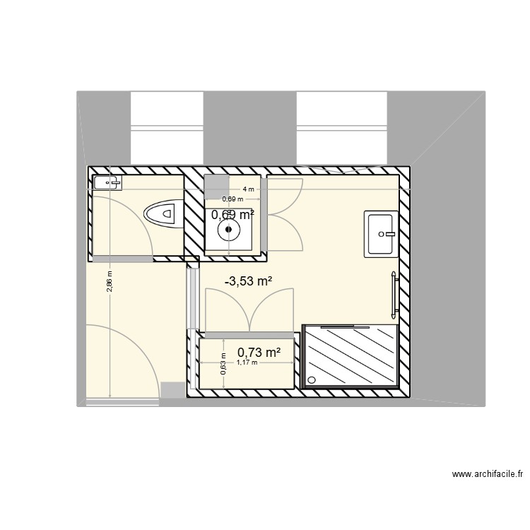 Arba SDB1 Zoom Vlast. Plan de 3 pièces et 13 m2