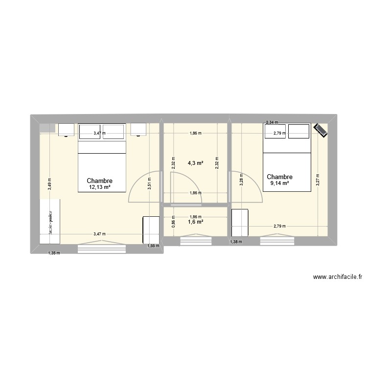 plan 1er. Plan de 4 pièces et 27 m2