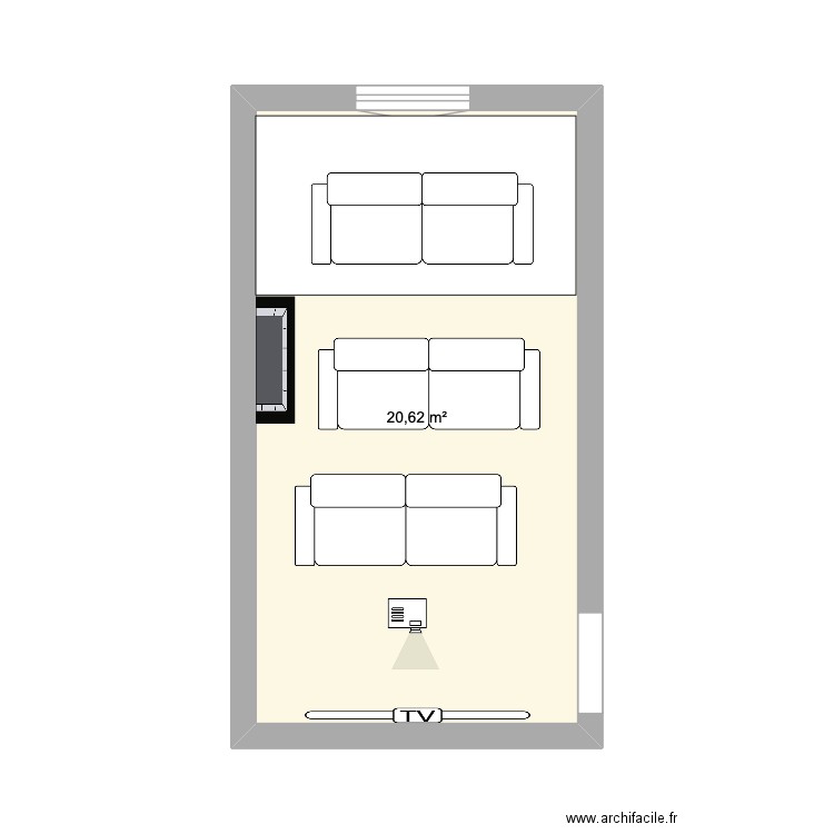 salle cinema. Plan de 1 pièce et 21 m2