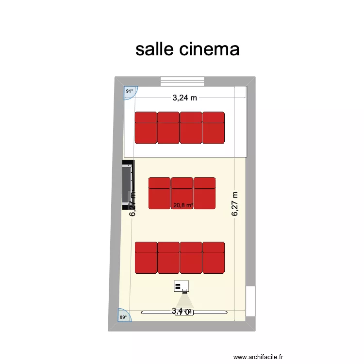 salle cinema. Plan de 1 pièce et 21 m²