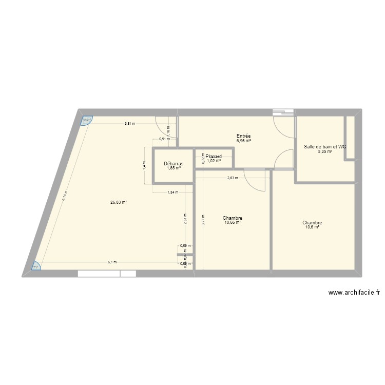 appart. Plan de 7 pièces et 63 m2