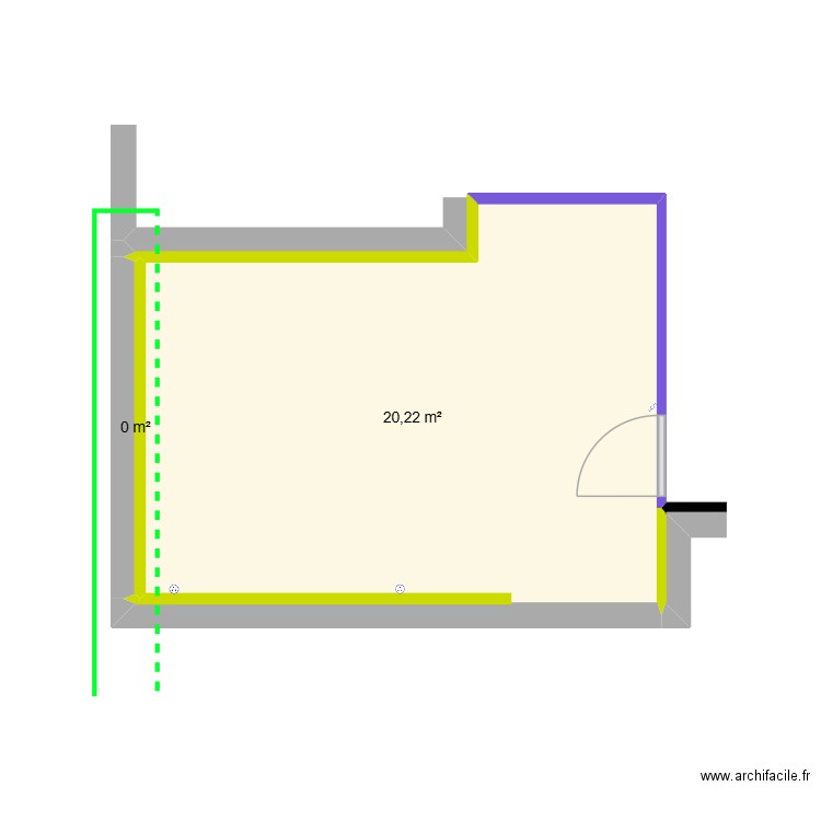 Chambre bas - avant rénovation. Plan de 2 pièces et 20 m2