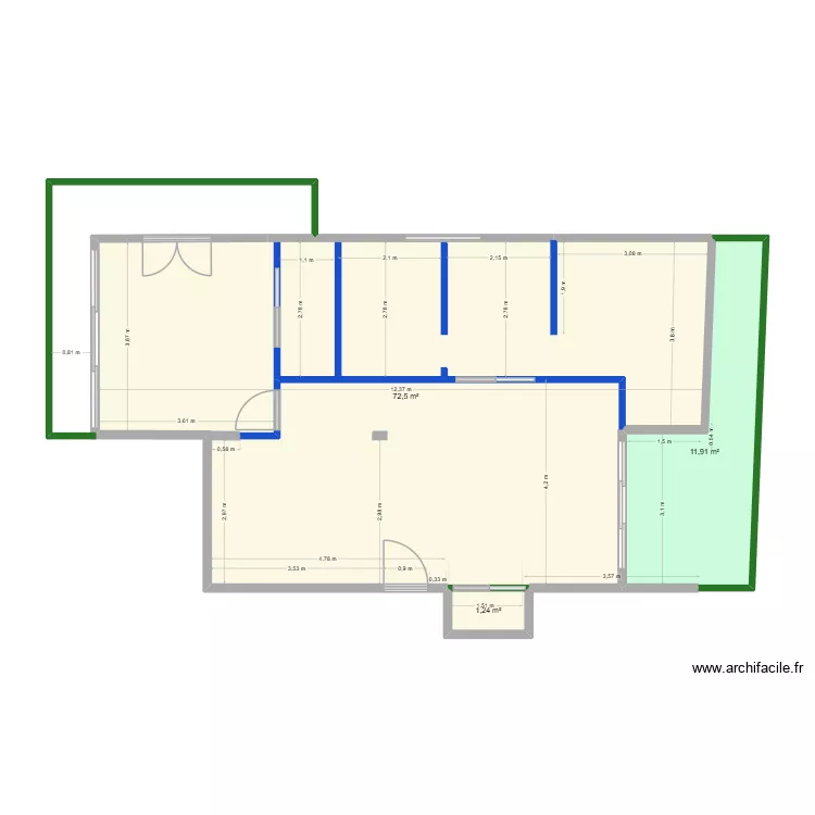 4 CIRODDE - PLAN MURS Int&eacute;rieurs. Plan de 3  et 86 m²