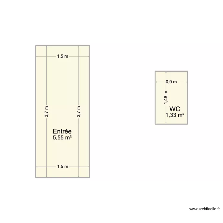 WC et Entr&eacute;e. Plan de 2 pièces et 7 m²
