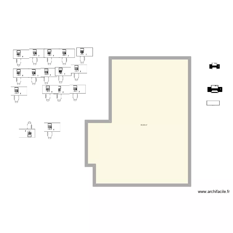 Bureau. Plan de 1 pièce et 95 m²