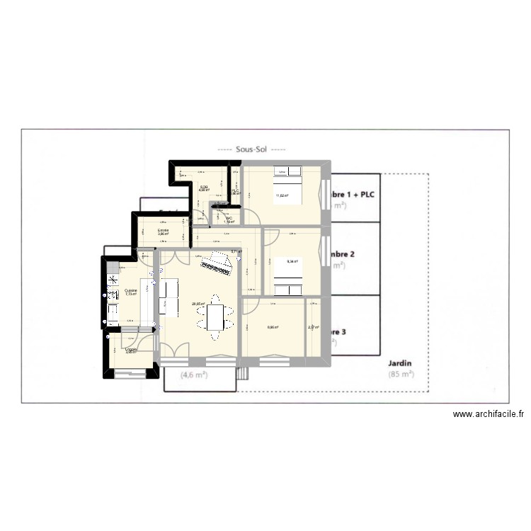 Depto1. Plan de 13 pièces et 80 m2