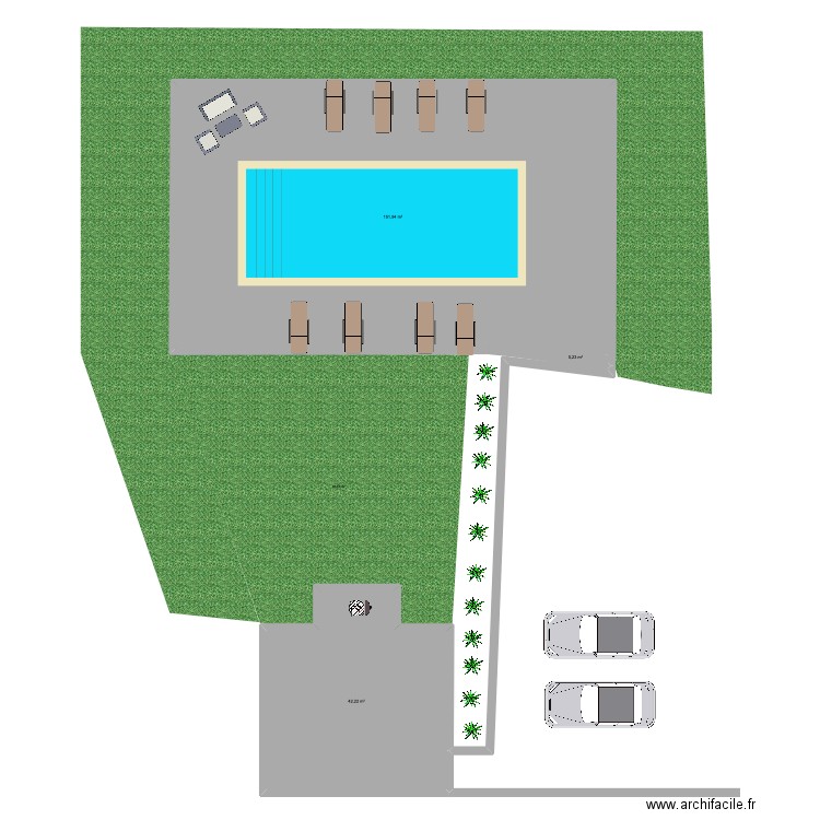 Piscine marie. Plan de 3 pièces et 194 m2