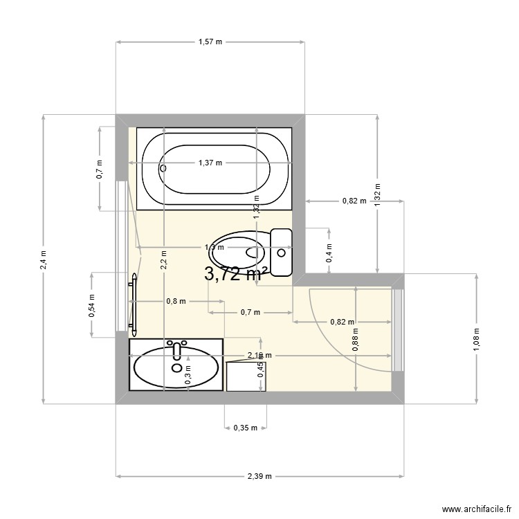 salle de bain 4. Plan de 1 pièce et 4 m2