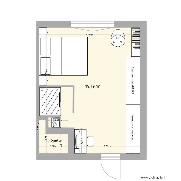 futur chambre. Plan de 2 pièces et 21 m2