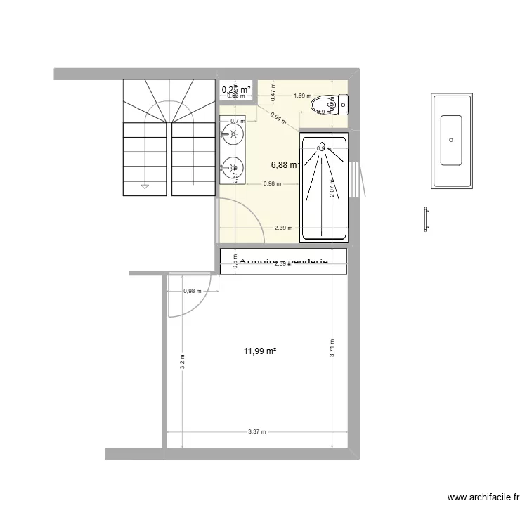 SDB Alizée - APS1. Plan de 3 et 19 m² SDB Alizée - APS1. Plan de 3 et 19 m²