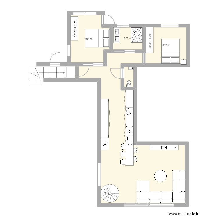 3 CHAMBRE CUISNE. Plan de 4 pièces et 70 m2