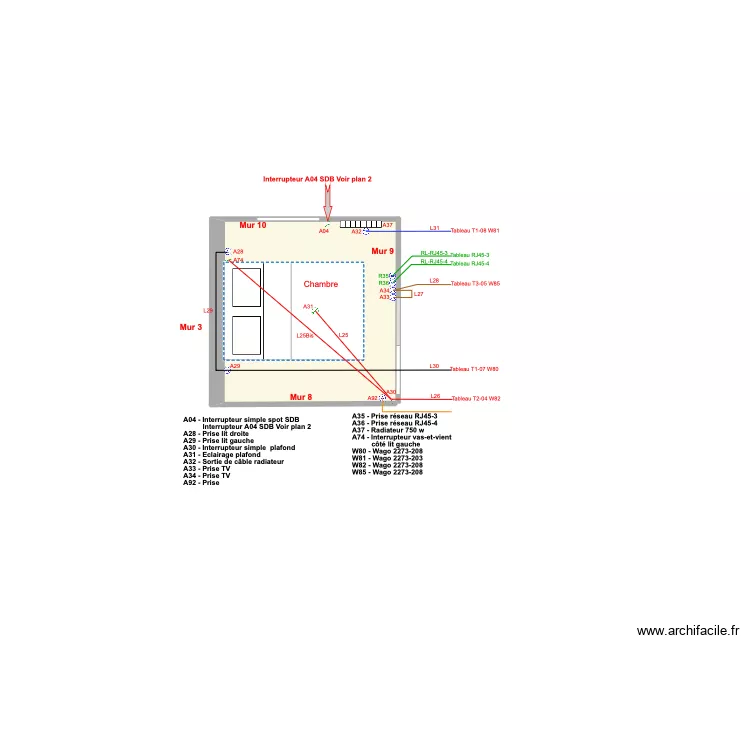 Appt Fred - Plan 4 - Electricité chambre - 2023-12-28-14h04. Plan de Appt Fred - Plan 4 - Electricité chambre - 2023-12-28-14h04. Plan de