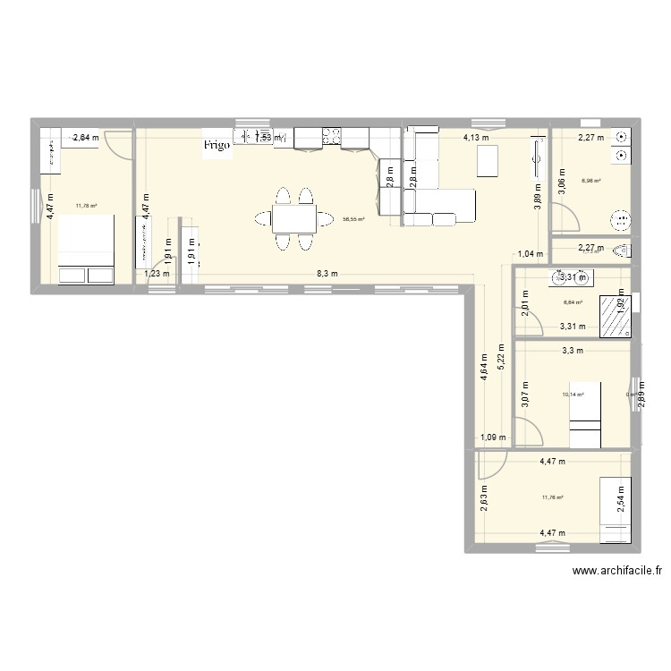 Maison contener. Plan de 8 pièces et 106 m2
