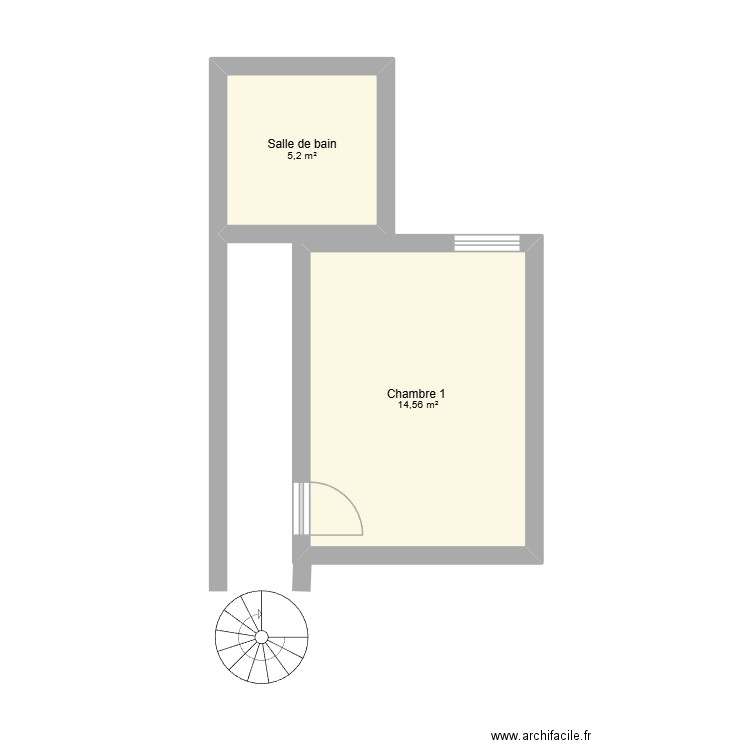 Maison de droite - étage 1. Plan de 2 pièces et 20 m2