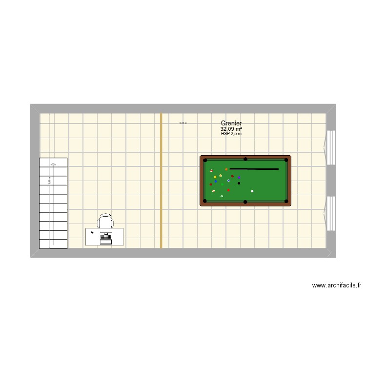 GRENIER. Plan de 1 pièce et 32 m2