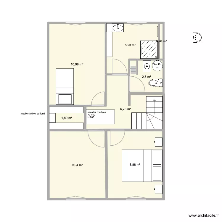 &eacute;tage avanc&eacute;. Plan de 8  et 46 m²