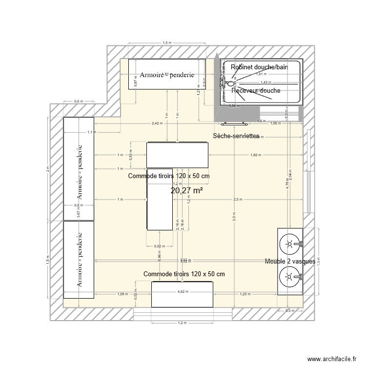 SDB 1. Plan de 1 pièce et 20 m2