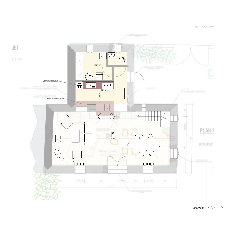 PROJET EPINE. Plan de 3 pièces et 61 m2