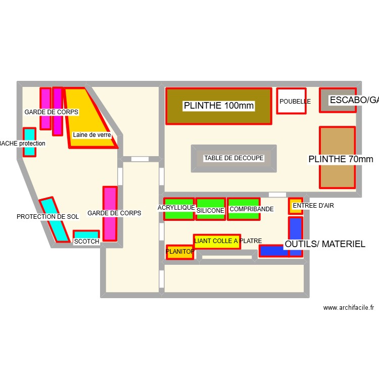 Aménagement local 719. Plan de 27 pièces et 182 m2
