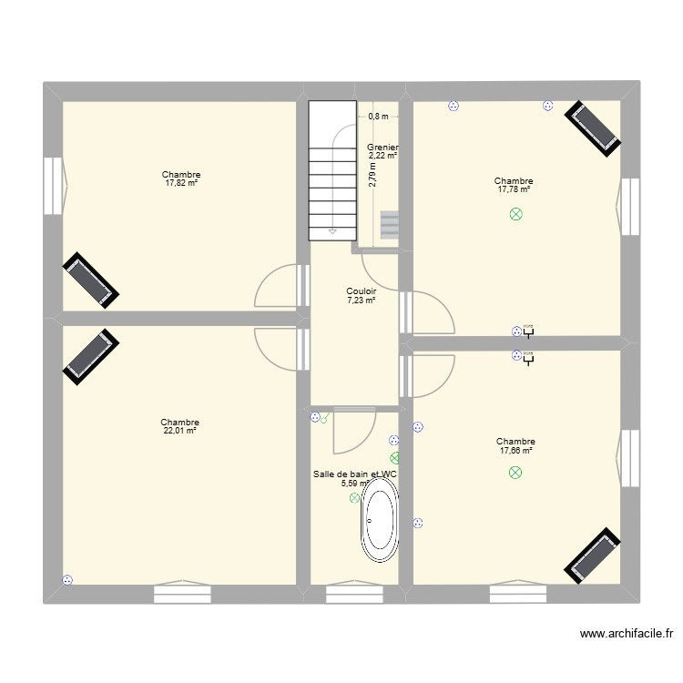 1er &eacute;tage Salle de bain et chambres. Plan de 0 pièce et 0 m2