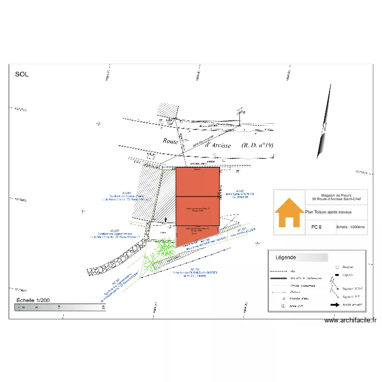 PC 9 Plan toiture apr&egrave;s travaux. Plan de 