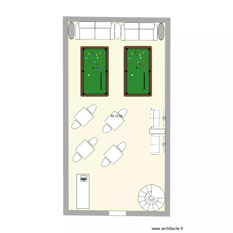 RDC. Plan de 1  et 50 m²