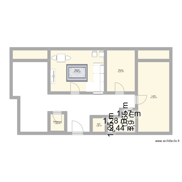 Leila appart. Plan de 8 pièces et 57 m2