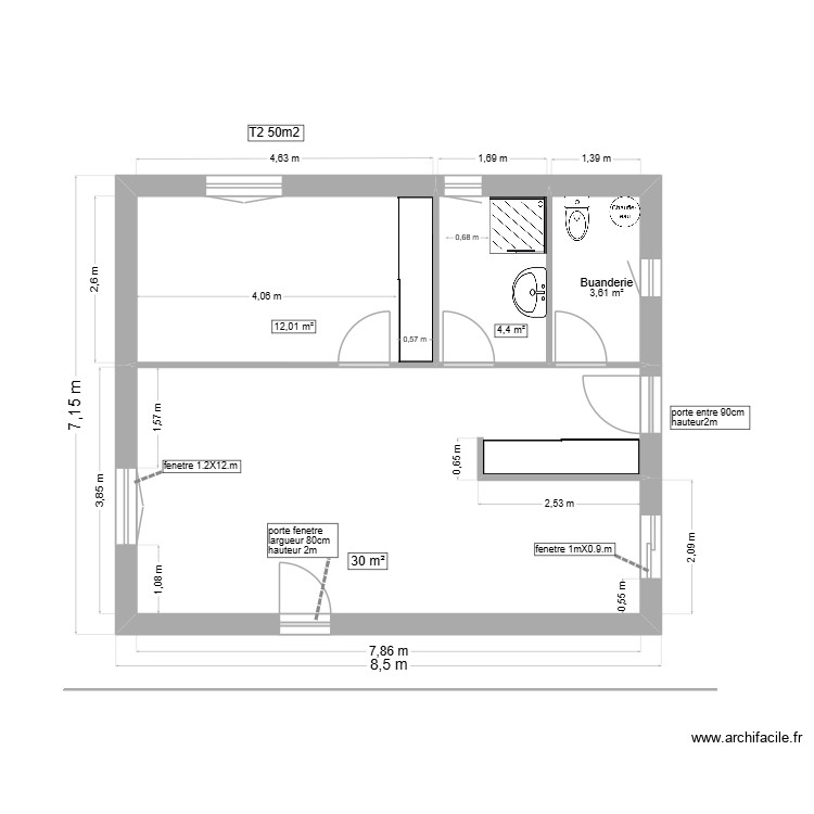 T2 carre placo. Plan de 0 pièce et 0 m2