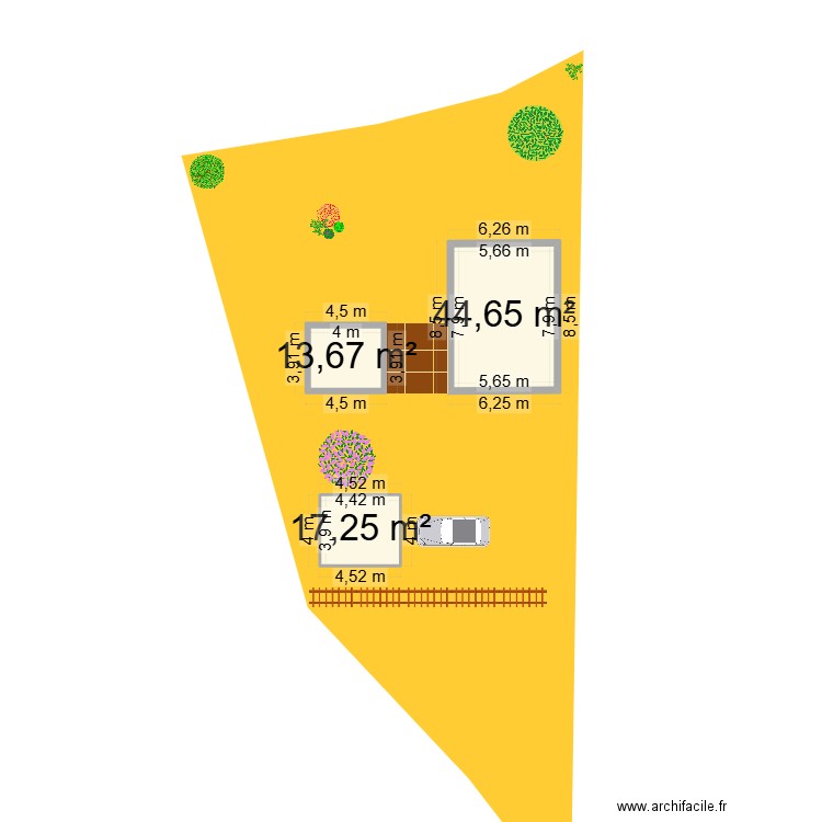 Maison en 2 parties. Plan de 3 pièces et 76 m2
